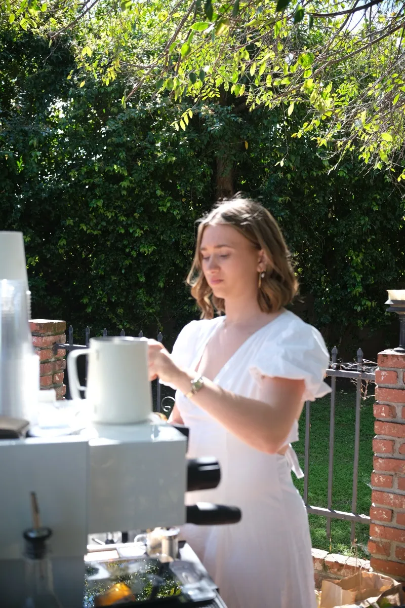 Mobile coffee cart styled for a Los Angeles wedding
